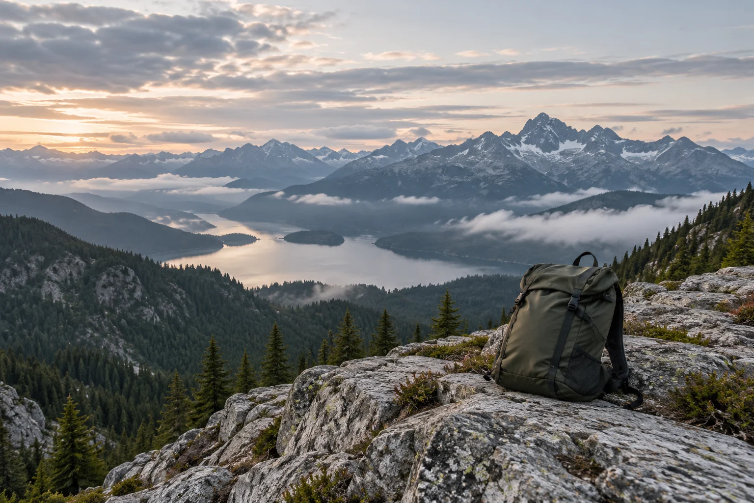Sunlight over a quiet mountain landscape