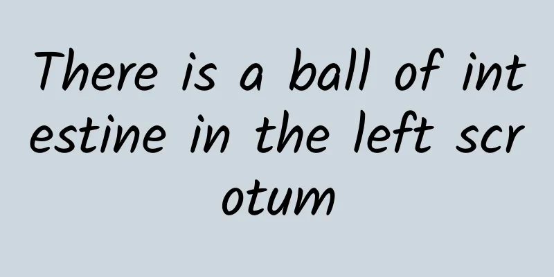 There is a ball of intestine in the left scrotum