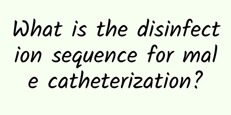 What is the disinfection sequence for male catheterization?